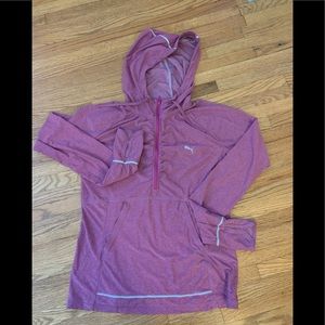Puma pink dryCELL 3/4 zip hooded shirt